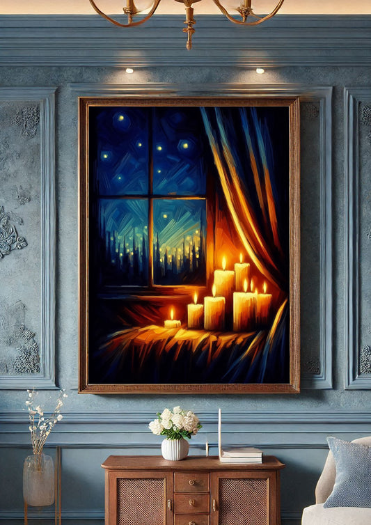 Elegant Candlelight Window Scene – Printable Wall Art for Peaceful Spaces