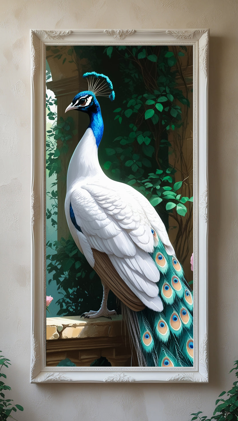 White Peacock Wall Art - High-Resolution Vastu-Friendly Downloadable Print