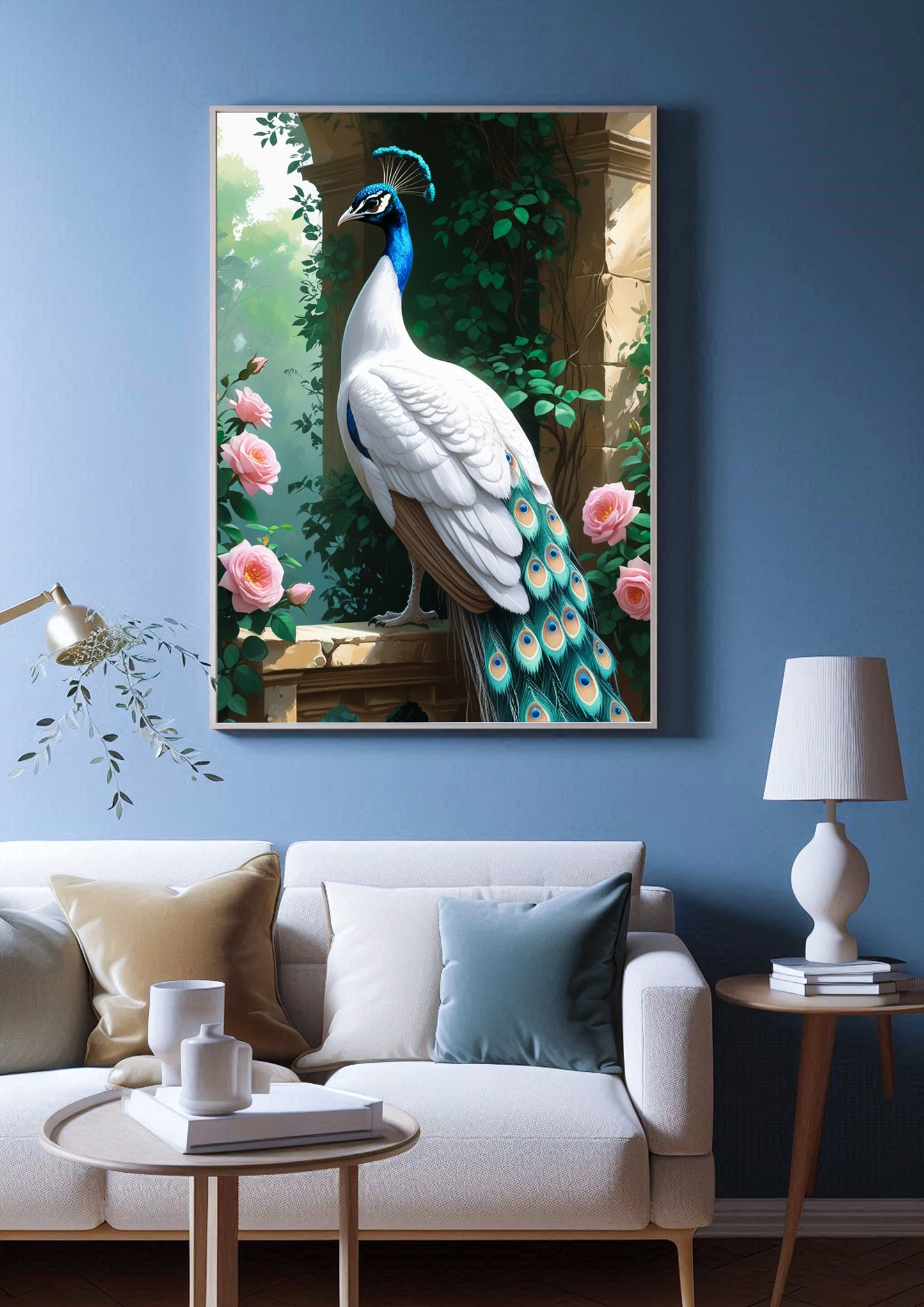 White Peacock Wall Art - High-Resolution Vastu-Friendly Downloadable Print